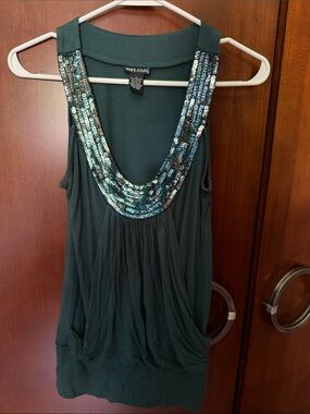 Wet Seal Teal Sleeveless Tank with Iridescent Sequin Bib